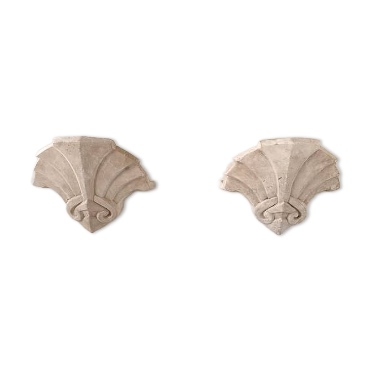Pair of vintage geometric wall sconces in plaster, France, 1960.