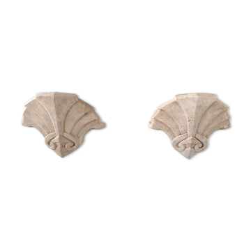Paire d'appliques géométriques vintage en plâtre, France, 1960