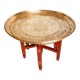 Moroccan tea table in brass and wood from 1960-1970.