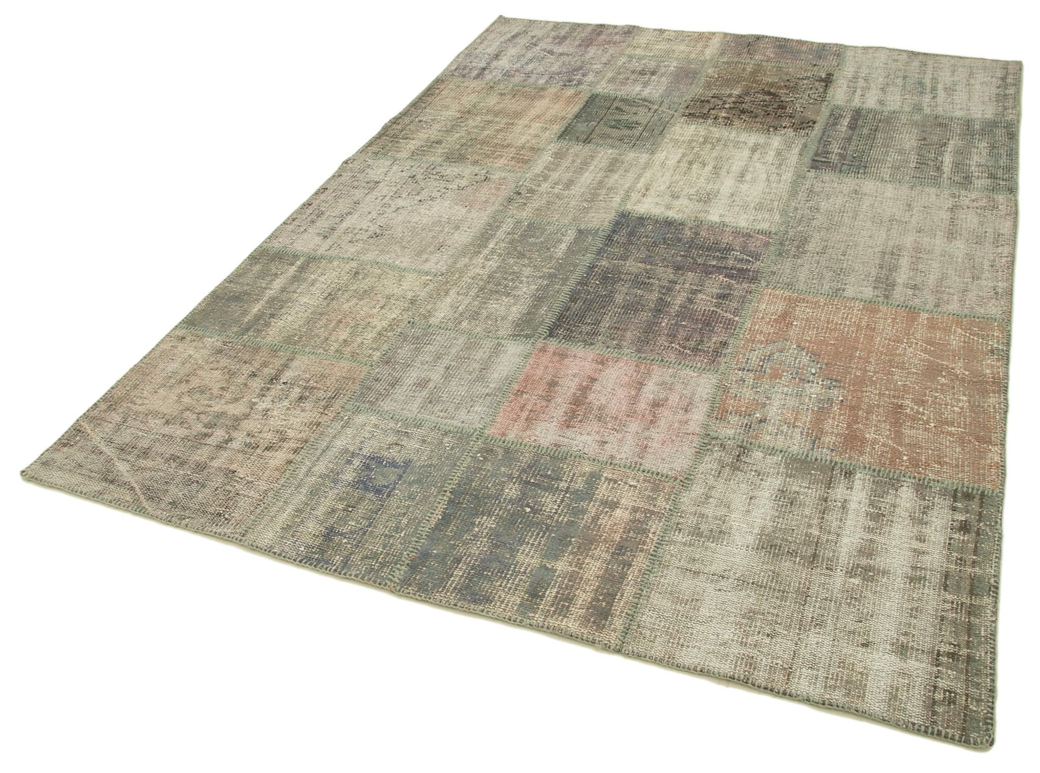 Handmade anatolian overdyed 175 cm x 242 cm grey patchwork carpet