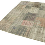 Handmade anatolian overdyed 175 cm x 242 cm grey patchwork carpet