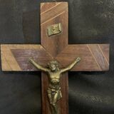 Croix 31cm Jesus en bois et fer 1974 chrétien crucifix catholique vintage ancien