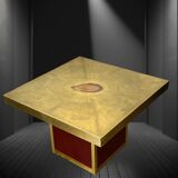 Vintage coffee table by Paco Rabane from the 70s in engraved brass and agate
