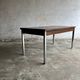 Mid-Century Belgian Brown Wood Veneer Dining Table with Chrome Legs — Silver Metal Base