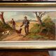 Renzo Martini - Hunters - Oil painting on plywood 60x30 cm