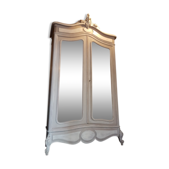Old wardrobe style Louis XV Rococo painted pepper gray and white, wooden ANTIQUE FRENCH WARDROBE