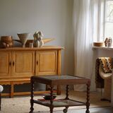 Modern Danish service table with turned spool legs and coloured tiles, 1950s.