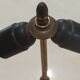 Imposing pair of lamps in Burgundy stone and brass art deco period