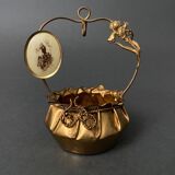 Golden metal basket Napoleon III 19th century foliage decoration religious medallion