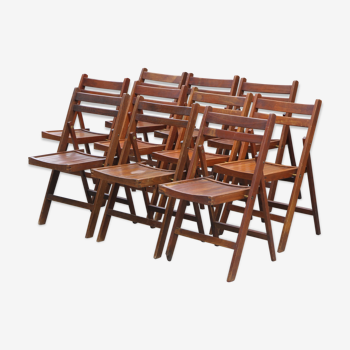 Series of 10 folding teak chairs