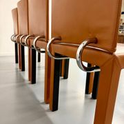 4 camel leather chairs, postmodern design by Paolo Piva for B&B Italia Arcadia.