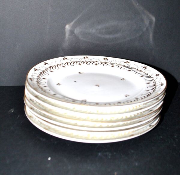 Niderviller lot de 6 assiettes Empire et soupière en porcelaine dure décor blé peint or 1790