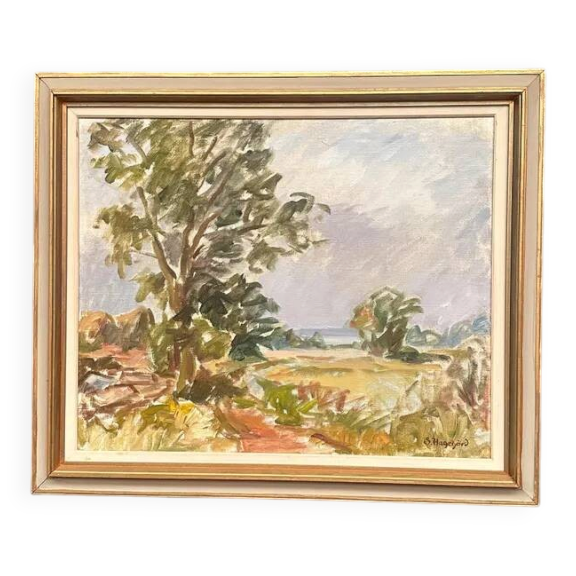 Original Swedish Oil on Canvas – “Landscape” by Sigurd Hagegård – Signed – Vintage & Framed – 62 × 53 cm (24.4" × 20.9")