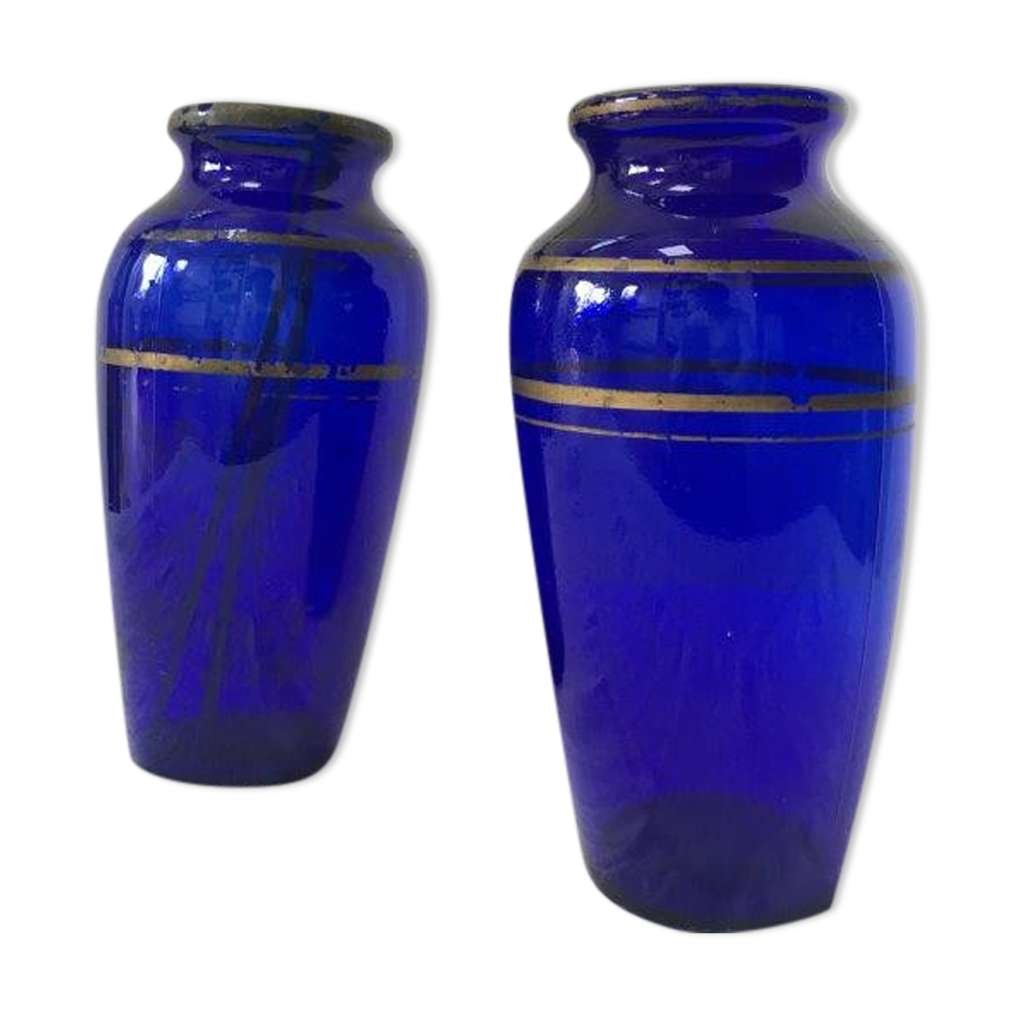 Apothecary bottle pharmacy early XX blue and gold