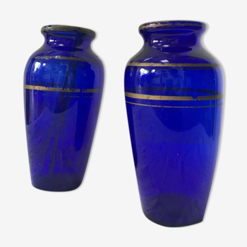 Apothecary bottle pharmacy early XX blue and gold