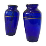 Apothecary bottle pharmacy early XX blue and gold