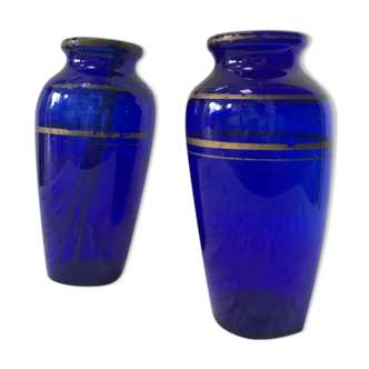 Apothecary bottle pharmacy early XX blue and gold