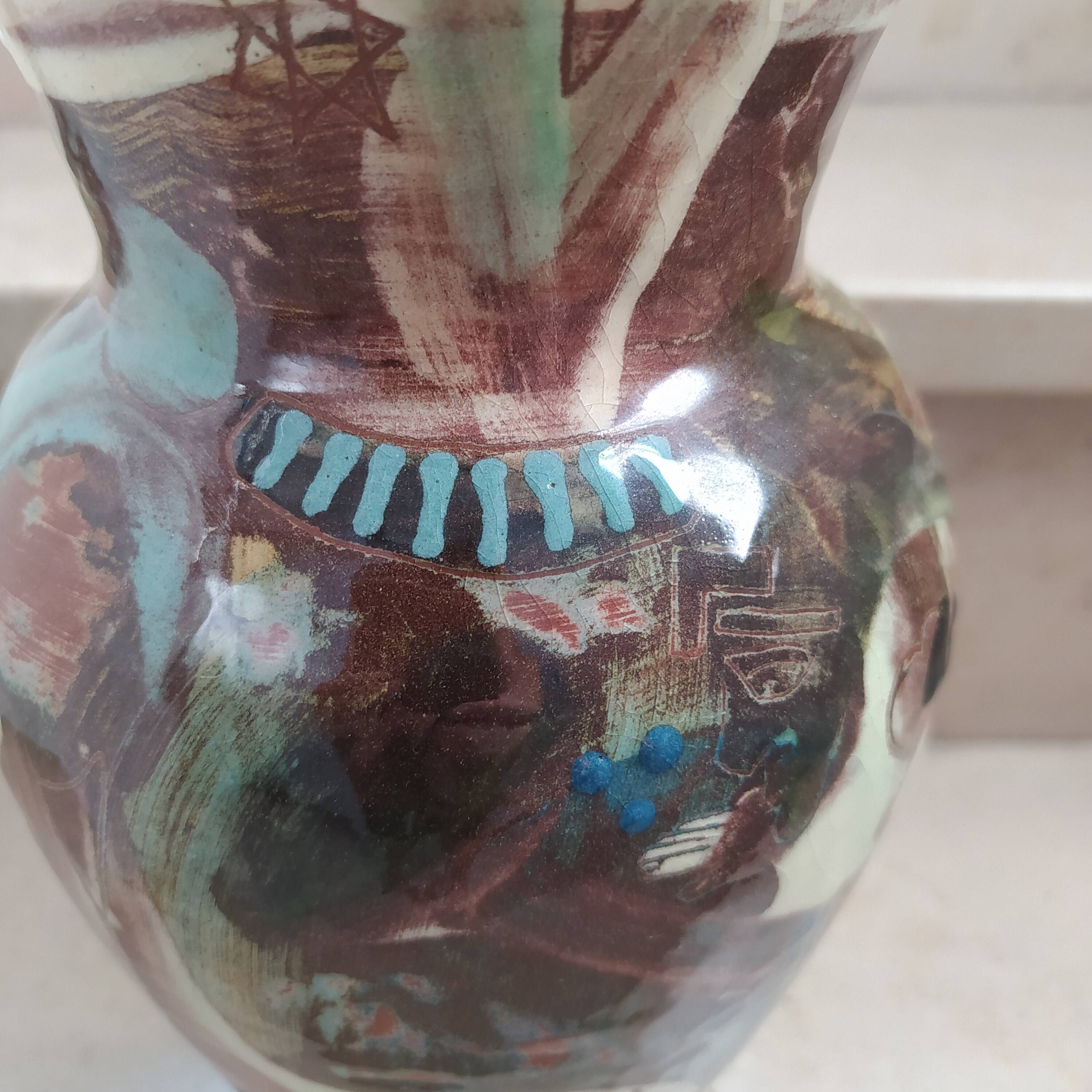 Large glazed mixed terracotta vase