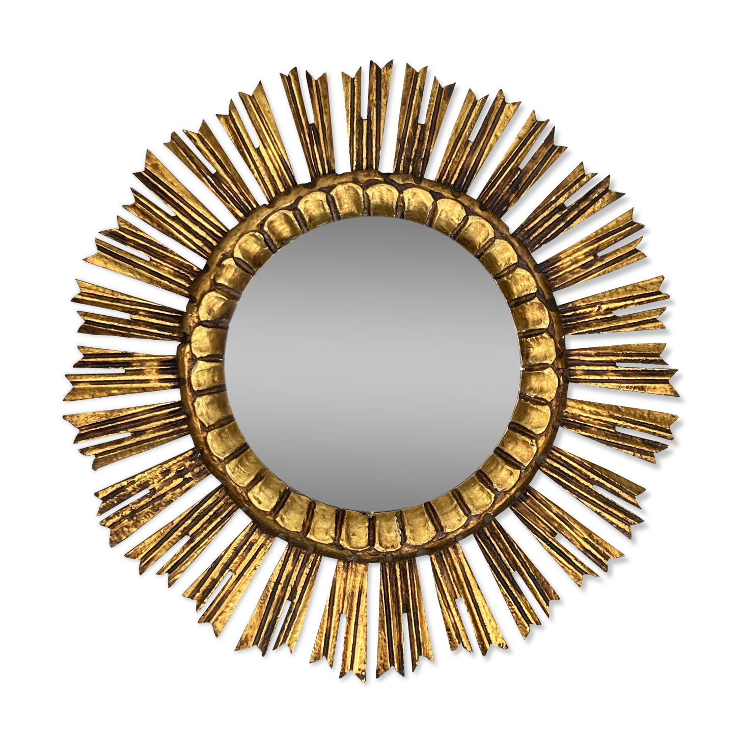 Spanish gold gilt wood sun or sunburst mirror, ca 1950s