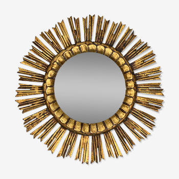 Spanish gold gilt wood sun or sunburst mirror, ca 1950s