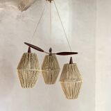 Scandinavian teak and rattan waterfall pendant light