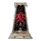Moorish style lamp in patinated copper and painted glass, France, Mid-Century