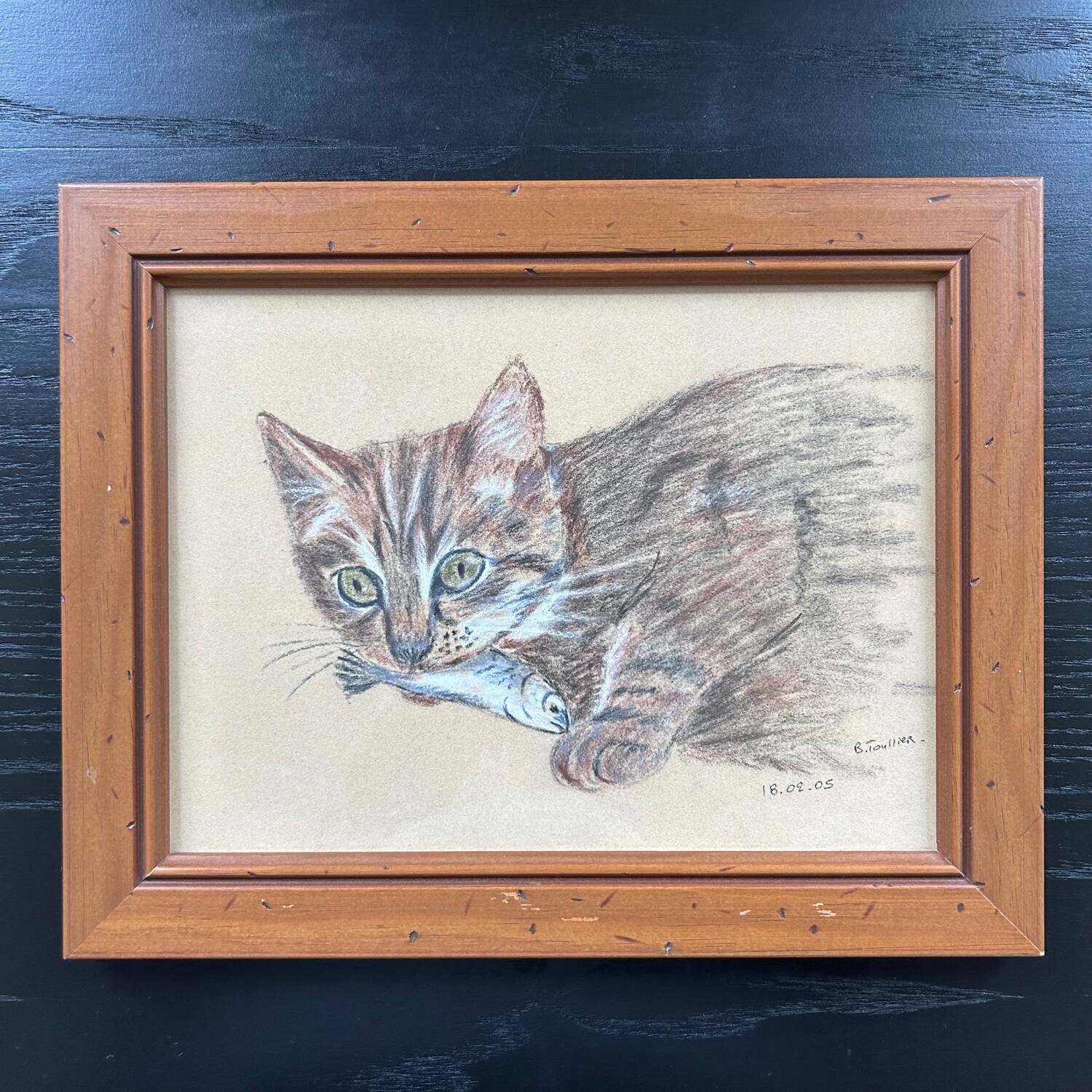 Charcoal tabby cat painting