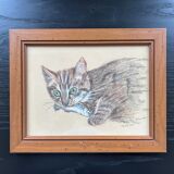 Charcoal tabby cat painting