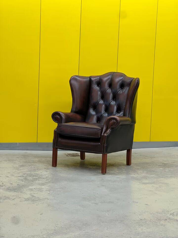 Traditional English Wingback Chesterfield Leather Armchair