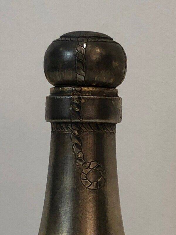Rare silver-plated and brass shaker in the shape of a champagne bottle