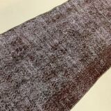 Distressed Turkish Runner 285x70 cm wool Vintage rug, Overdyed Brown