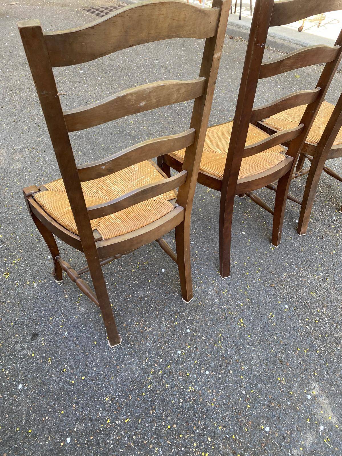 3 solid wood straw chairs, farmhouse style
