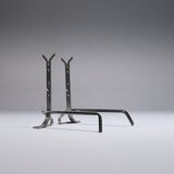 Pair of modernist brushed steel andirons, 1970s