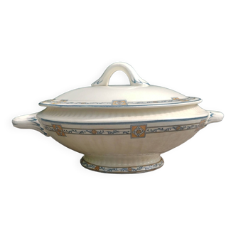 Plat de service/légumier de la faïencerie du Salins en terre de fer modèle Royal . Début XXème