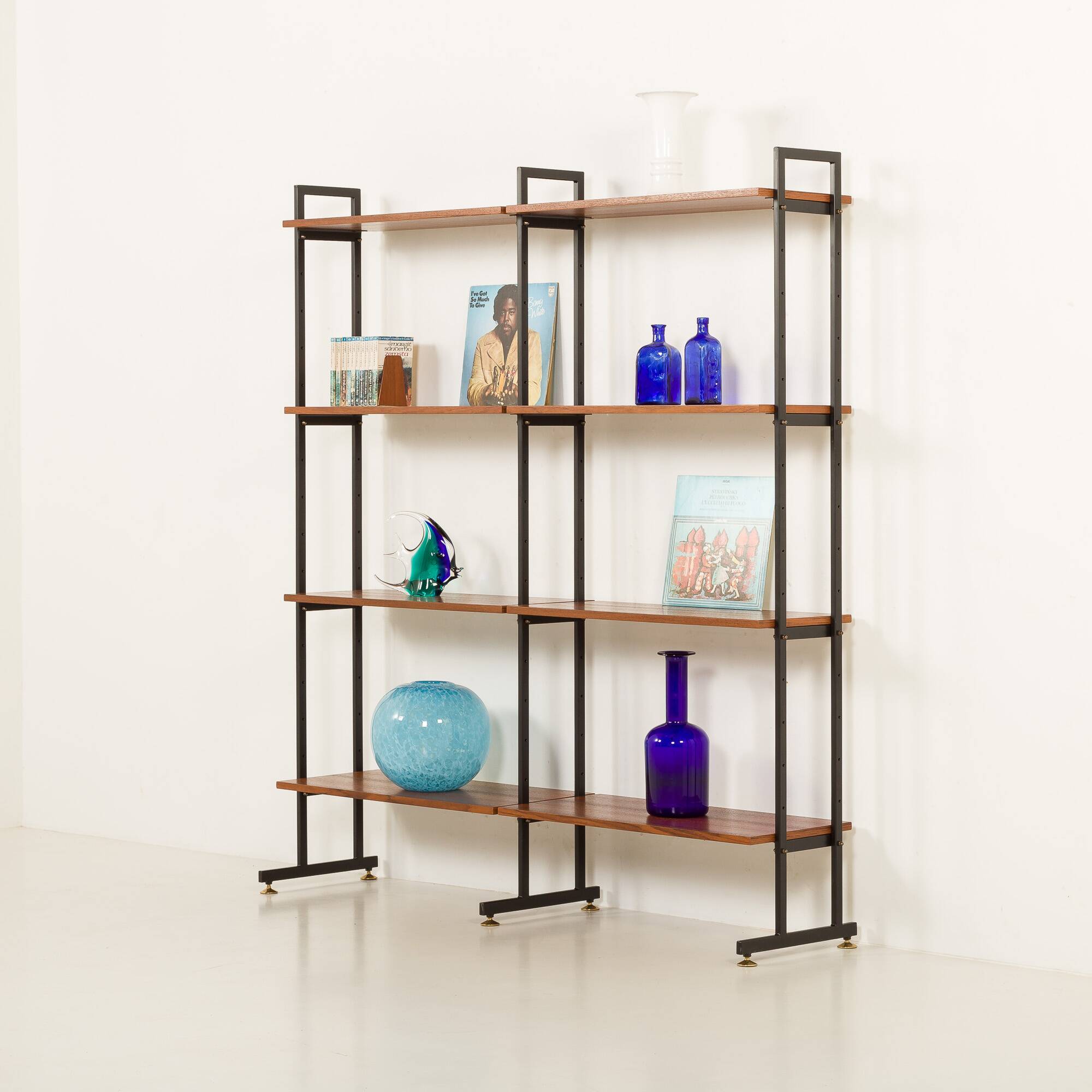 Italian free standing shelving unit or room divider in teak, 1970s
