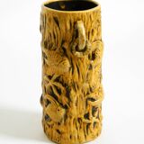 Large handmade glazed ceramic floor vase, handled vase with maritime motifs