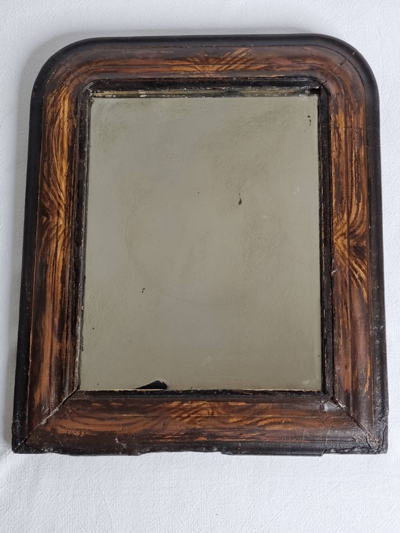 Antique Louis-Philippe mirror, painted wood imitation wood, 30 x 37 cm, 19th century