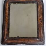 Antique Louis-Philippe mirror, painted wood imitation wood, 30 x 37 cm, 19th century
