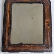 Antique Louis-Philippe mirror, painted wood imitation wood, 30 x 37 cm, 19th century