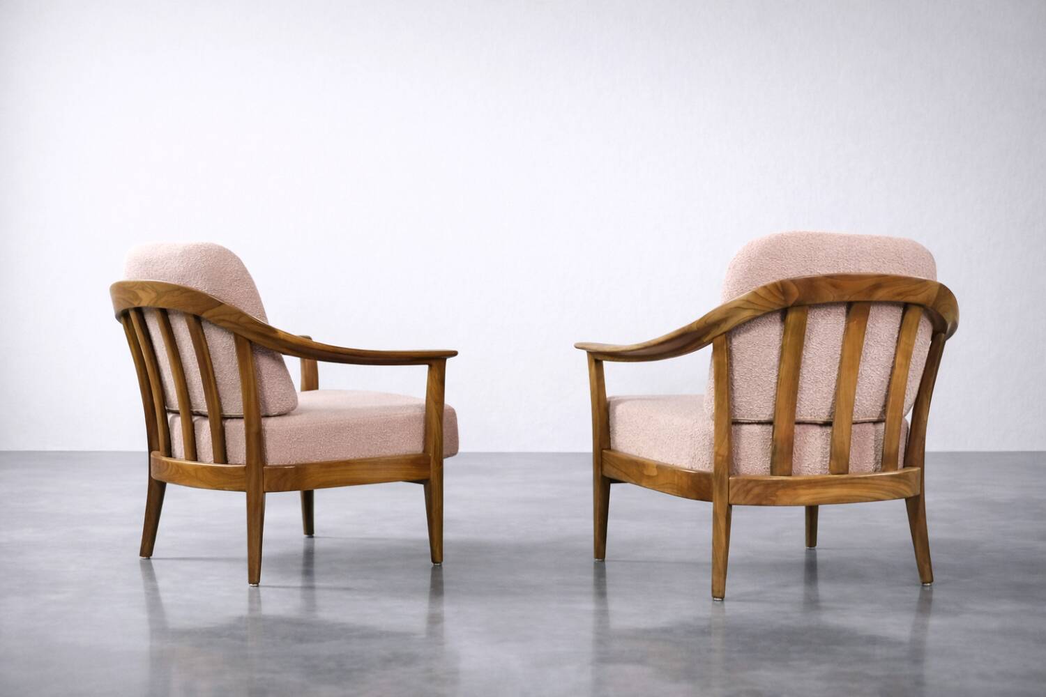 Vintage Mid-Century Modern Wood and Fabric Armchairs from W. Knoll, Set of 2