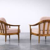 Vintage Mid-Century Modern Wood and Fabric Armchairs from W. Knoll, Set of 2