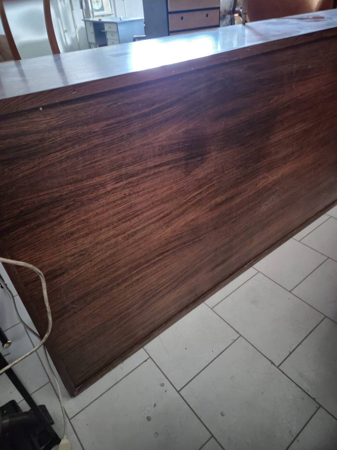 Scandinavian sideboard in dark red wood and leather, 1960s vintage modernism