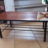 Coffee table tray teak ceramic signed MJR 60s