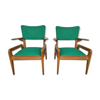 2 old scandinavian-style armchairs with 2 positions 50s