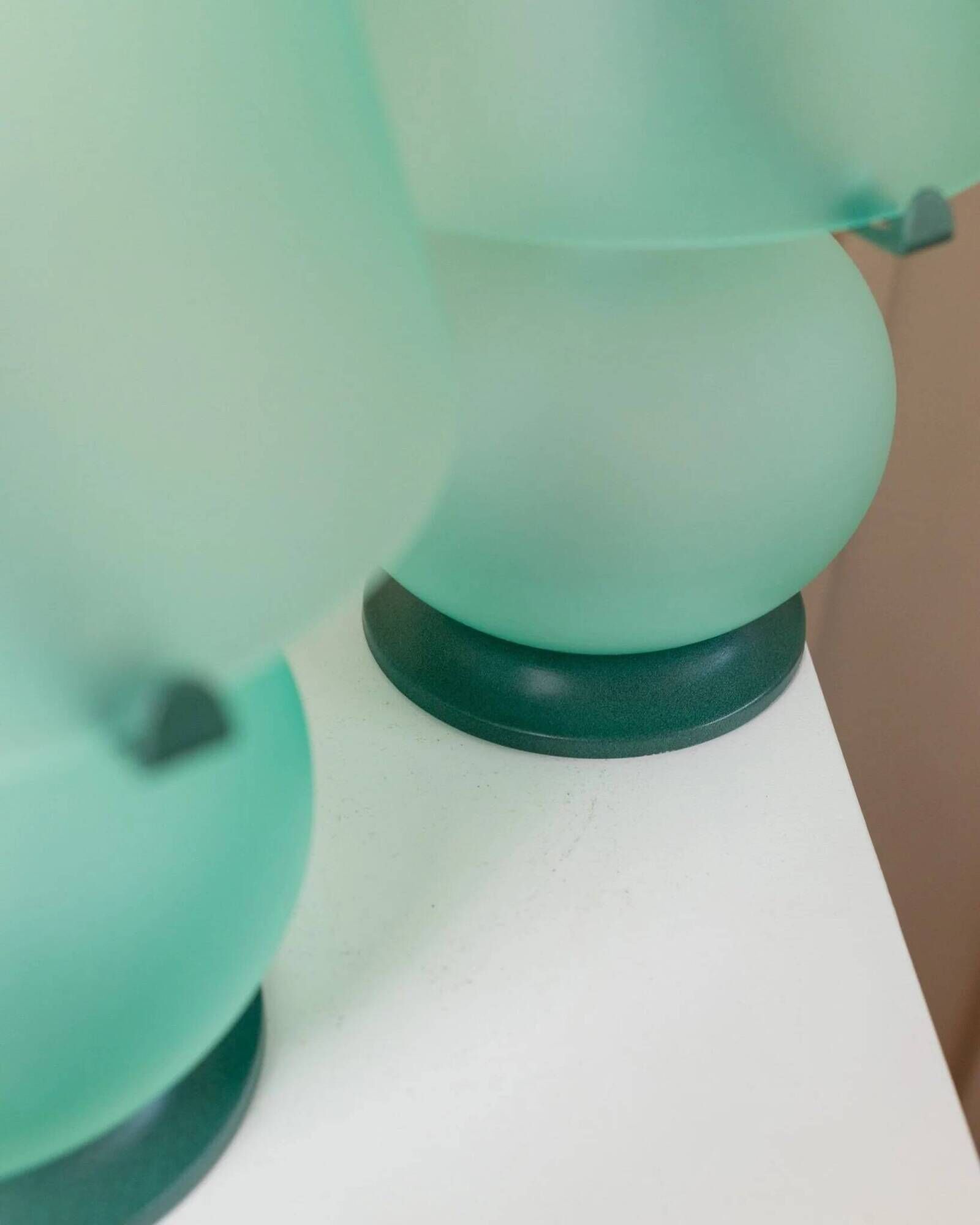 Mint Murano Glass Mushroom Table Lamp from Italy, 1980s Mid-Century with Metal Base