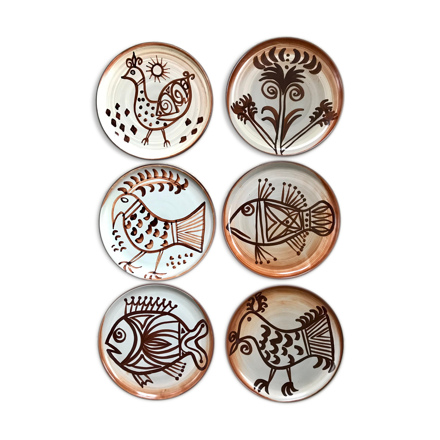 6 assiettes en grès Vallauris vintage