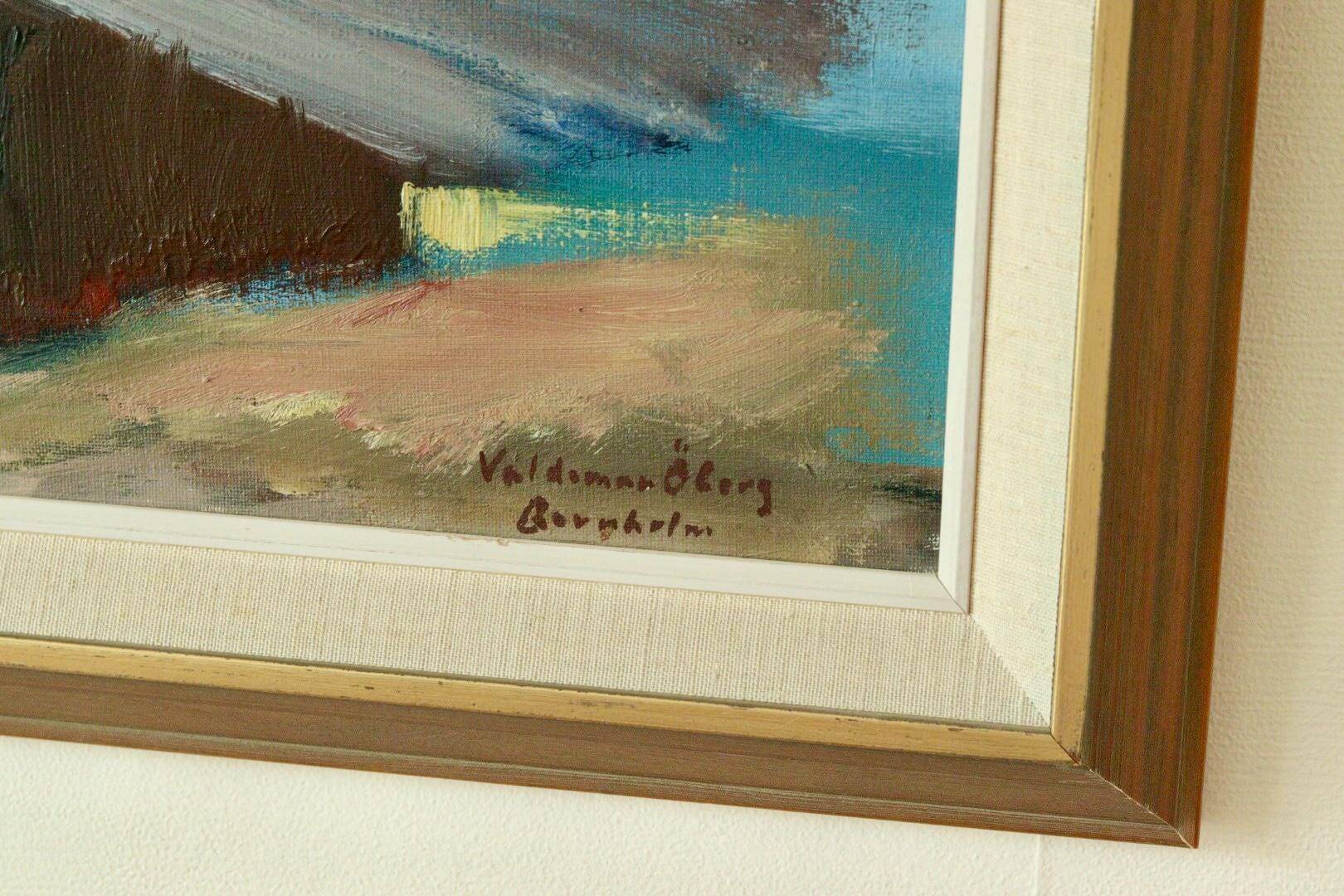 Oil on Swedish canvas "Landscape with Buildings", Valdemar Öberg