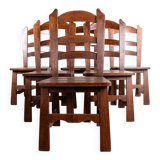Set of 6 large Brutalist chairs in solid oak from the 1950s.