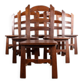 Set of 6 large Brutalist chairs in solid oak from the 1950s.