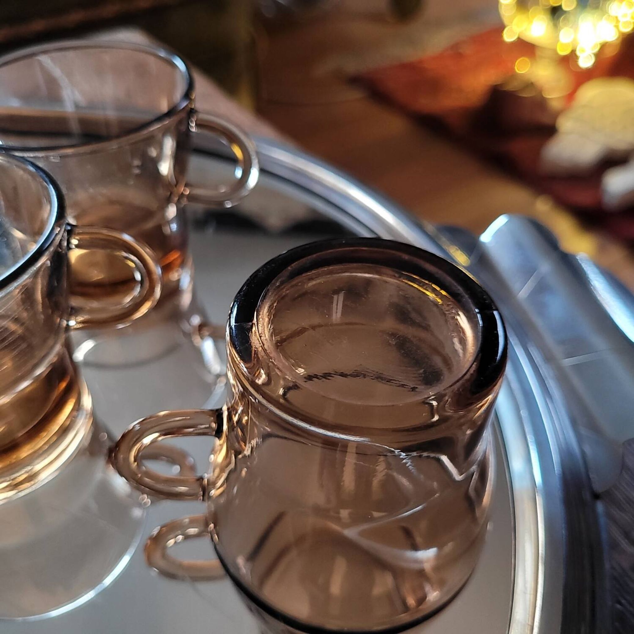 Set of 7 vintage smoked glass coffee cups - 1970s-80s